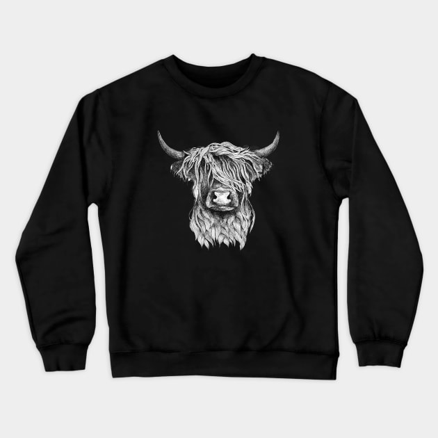 Highland Cow illustration tattoo style Crewneck Sweatshirt by Squidoodle